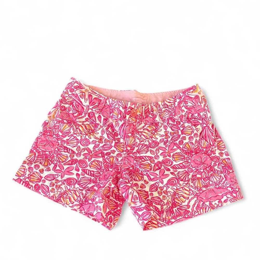 Lilly Pulitzer shorts size 0 cottagecore Pink White Floral Cotton Chino Mid Rise